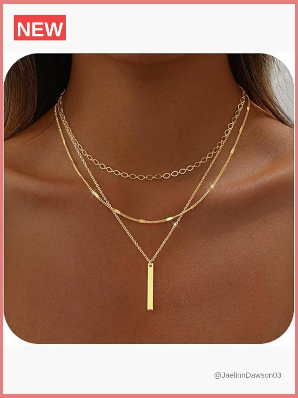 Layered Gold Plated Cross Bar Necklace Set For Women Non Tarnish